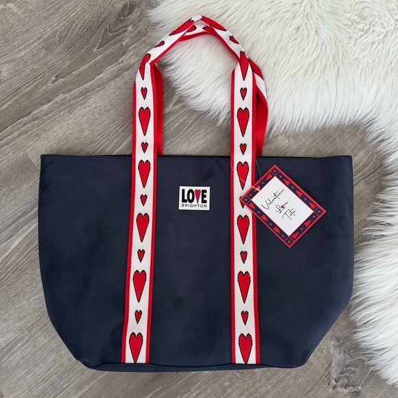Brighton Handbags - 💙❤️ BRIGHTON Retired Velveteen Love Tote Blue and Red Heart Bag